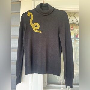 Women's Ralph Lauren Black Sweater Snake Embroidery Silk/Cashmere luxury PM